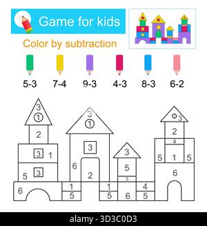 Lernspiele für Kinder. Farbe durch Subtraktion. Stock Vektor