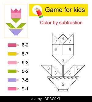 Lernspiele für Kinder. Farbe durch Subtraktion. Stock Vektor