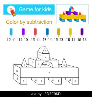 Lernspiele für Kinder. Farbe durch Subtraktion. Stock Vektor