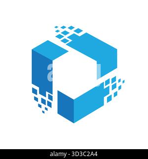 Creative Blue Box Logo Pixel Geometric Cube Vector Symbol Stock Vektor