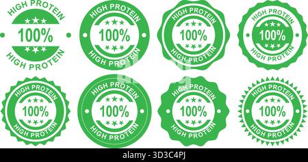 100 Prozent proteinreiche Nährstoff- und Fitness-Abzeichen Stock Vektor