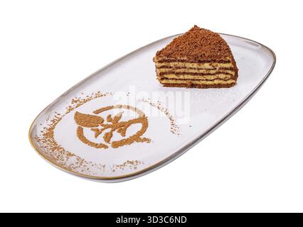 Essen, Stück Schokoladenkuchen auf Teller Stockfoto