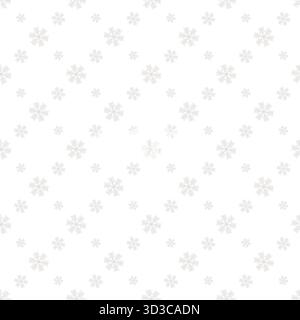 Nahtloses Muster mit silbernen Schneeflocken. Abstrakte geometrische Schneeflocken-Hintergrund auf weißem Hintergrund. Design für Geschenkpapier, Stoff und Wohnkultur. Stock Vektor