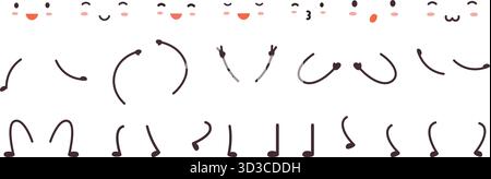 Einfache Cartoon Hände Beine Gesicht. Gesichtselemente im Kawaii-Stil, süße Emotionen. Füße und Arme in verschiedenen Posen für verschiedene Charaktere, Vektor Clipart ori Stock Vektor
