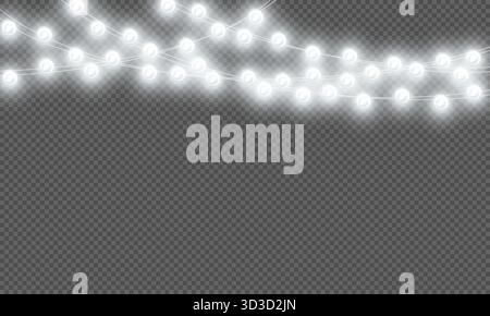 Vektor-Weihnachtslichter isoliert auf einem transparenten Hintergrund. Weihnachtsleuchte PNG. Set glühender Weihnachtsgirlanden. Weißes halbtransparentes Neujahrslicht Stock Vektor