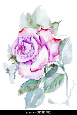 Rosafarbenes Aquarell, handbemalt, isoliert auf weißem Backboden Stockfoto