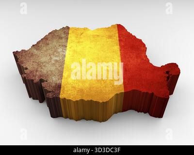 3D-Textur Belgien Karte mit einem belgischen Flagge auf weißem Hintergrund Stockfoto