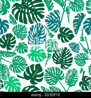 Abstrakte minimale Monstera Blätter Pflanze in einer Linie Zeichnung und Aquarellsilhouetten Hintergrund. Moderne Vektorillustration in der kontinuierlichen Linienkunst Stock Vektor