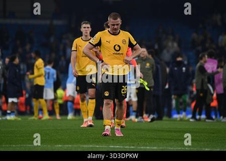 MANCHESTER, GROSSBRITANNIEN - 5. NOVEMBER: Während des UEFA Champions League-Spiels zwischen Manchester City und Borussia Dortmund im Etihad Stadium am 4. Spieltag der UEFA Champions League Saison 2025/26 am 5. November 2025 in Manchester, Großbritannien. Stockfoto