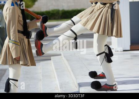 Evzone Soldaten, die Wachablösung, Athen, Griechenland, Europa, Stockfoto