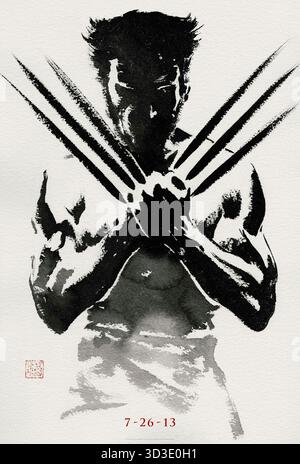 The Wolverine (2013) von James Mangold mit Hugh Jackman, Tao Okamoto und Rila Fukushima. Logan reist nach Japan, wo er in einen tödlichen Konflikt hineingezogen wird und gezwungen wird, sich seiner eigenen Sterblichkeit zu stellen, während er die Erbin Mariko vor gefährlichen Kräften schützt. US-Teaser-Poster NUR FÜR REDAKTIONELLE ZWECKE. Quelle: BFA / 20th Century Fox Stockfoto