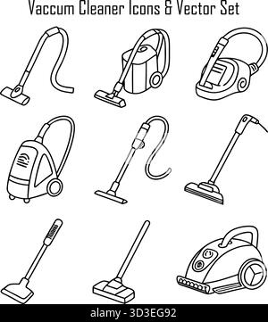 Abbildung der Staubsauger-Symbole für die Haushaltsreinigung und das Gerätedesign Stock Vektor