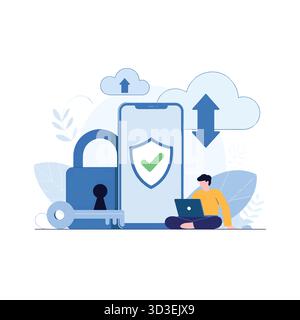 Cloud-Sicherheit mit Mobiltelefon-Illustration für das Datenschutzkonzept Stock Vektor