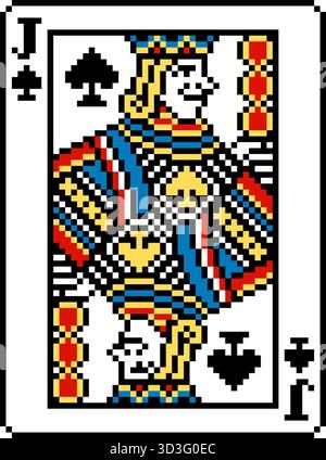 Pixel Art Art Jack of Pik Spielkartendesign Stock Vektor