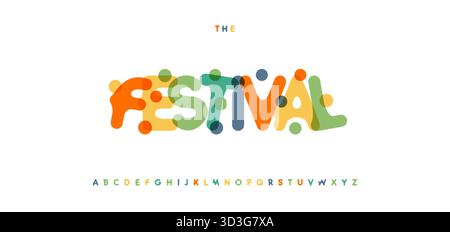 Konfetti Karneval Schriftart, Buntes Alphabet, Verspielte Cartoon Buchstaben, Abgerundete Funky Schriftart, Fröhliches Festliches Logo, Lustige Comic-Headline, Bouncy Stock Vektor