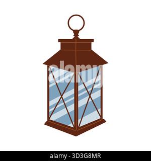 Retro-Gartenlaterne im flachen Cartoon-Stil. Elegante Outdoor-Lampe Illustration mit warmem Charme, perfekt für gemütliche Wohnkultur, Gartendesign, gre Stock Vektor