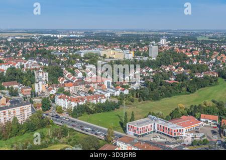 Die mittelfränkische Stadt Fürth von oben, Blick auf die Bezirke rund um das Rednitztal Stockfoto