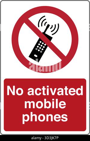 Das „Sicherheitsschild: Eingeschränkter Bereich – keine Mobiltelefone außerhalb dieses Punktes“ warnt Personen, dass Mobiltelefone in bestimmten Bereichen verboten sind. Stock Vektor