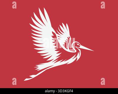 Ein sauberer und minimalistischer Storchsymbol-Vektor mit einem fliegenden Vogel. Perfekt für Babyduschen-Einladungen, Geburtsankündigungen, Kinderzimmer-Logos und Lieferservice Stock Vektor