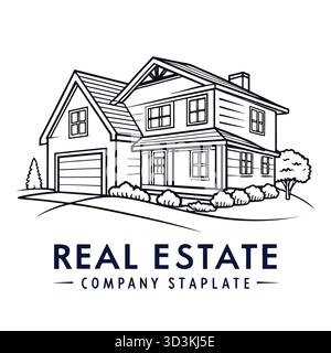 Minimaler moderner Immobilienkarte Standortvektor mit Haus- und PIN-Symbol, sauberes flaches Design für Immobilien und Navigationskonzept Stock Vektor