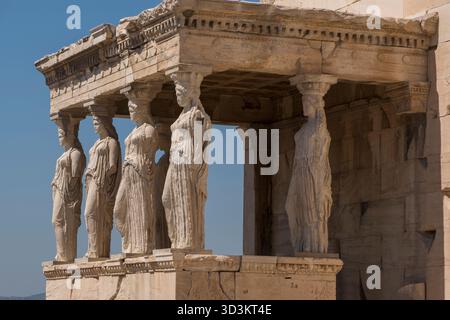 Veranda der Karyatiden auf der Akropolis von Athen, Griechenland Stockfoto