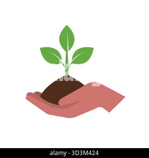 Hand hält ein Sprout Logo Vektor Design Symbol Illustation Stock Vektor