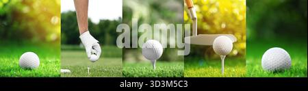 Golf spielen. Collage von Bildern. Sport und Freizeit Stockfoto