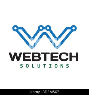Kreativer Buchstabe mit technischem Logo W Draht Kabel Vektor Design Symbol Symbol Stock Vektor