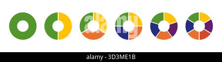 Kreisschnittdiagramm. Räder in Abschnitte unterteilt.mehrfarbige Diagramme Infografik.Torten-, Pizzakarten-Layout. Bunte Donut-Diagramme, Torten segmentiert Stock Vektor
