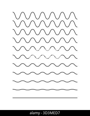Erfassung von Kurvenlinien. Satz von Wellenlinien. Vektorwellig und horizontal unterstrichen im Zickzack. Muster der Wellendekoration. Hintergrund für dünne Linien. Stock Vektor