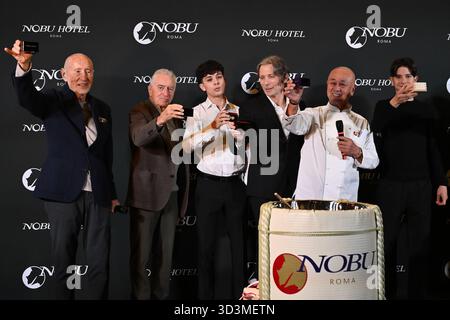 Die drei Gründer von Nobu: Meir Teper, Robert de Niro und Chefkoch Nobu Matsuhisa nahmen am 6. November 2025 in Rom Teil Stockfoto