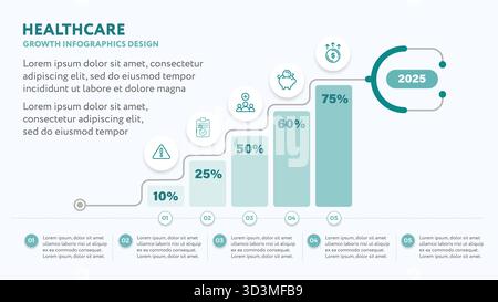 Vorlage für medizinische Infografiken mit Wachstumsdiagrammen und Stethoskopkonzept – Folie für die Präsentation im Gesundheitswesen Year in Review – Business Growth Stock Vektor