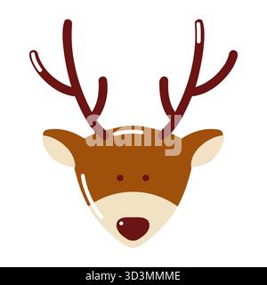 Flacher Rentierkopf mit Geweih. Winter-Symbol. Handgezeichneter Vektor, isolierte Illustration. Stock Vektor