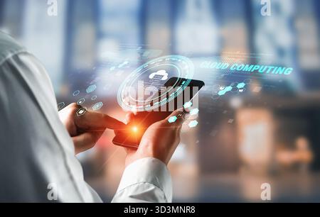 Globale Cloud-Computing-Plattform, die Services für die Softwareentwicklung bereitstellt. Ein weltweites Netzwerk für Datenspeicherung, Sicherheit und Anwendungs-Hosting Stockfoto