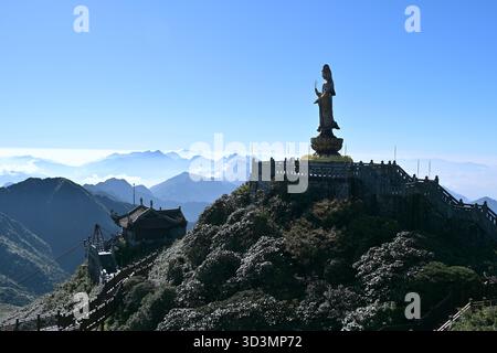 Große Bronzestatue des Bodhisattva Guan Yin nach Osten, Teil des buddhistischen Tempelkomplexes im Touristengebiet Sun World Fansipan Legend Stockfoto