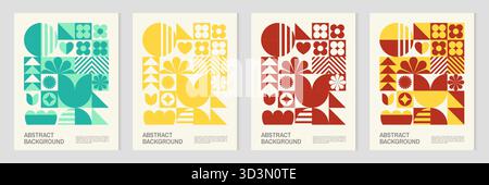 Geometrisches abstraktes nahtloses Muster, geometrischer Hintergrund mit bunten Formen und Textur. Stockfoto