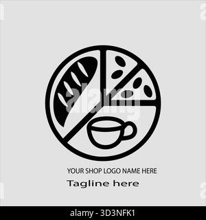 Niedliches und gemütliches Bäckerei-Logo mit handgezeichnetem Brot und Kaffeetasse, warmen Pastellfarben, rundem Vintage-Design, weicher und einladender Stil für die Café-Marke Stock Vektor