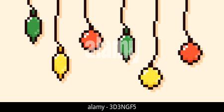 Pixelart Weihnachtsgirlande in Farbe. Stock Vektor