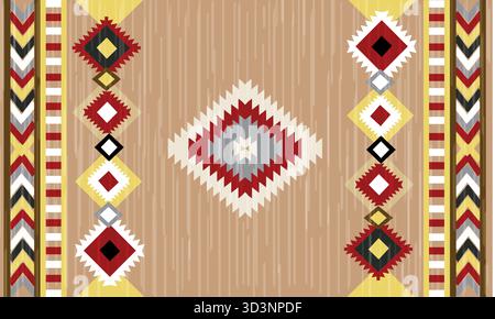 Nahtloses Muster des Navajo-Stammes. Indianische Ornamente. Einrichtung im ethnischen Südweststil. Boho-geometrische Ornamente. Nahtloses Vektormuster. Stockfoto