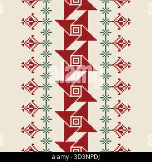Pixel Kunst Blume auf Creme Hintergrund Tapete orientalische nahtlose Muster.Ornament. Ethnische Einrichtung. Geometrisches Ornament. Nahtloses Vektormuster Stockfoto