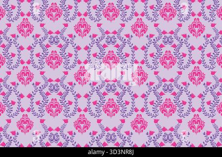 Orientalisches Violet Flora Damaszmuster, Stickerei, indischer Stil. Kunst Ornament Print.Design für Teppich, Abdeckung, Tapete, Verpackung, Stoff, Kleidung Stockfoto