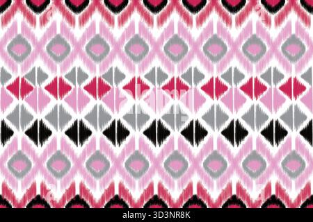 Nahtloses Ikat-Muster Konzept rosa und grau. Nahtloses Muster Ikat-Stil weben. Design für modische Textur, Stoff, Kleidung, Verpackung, Teppich. Stockfoto