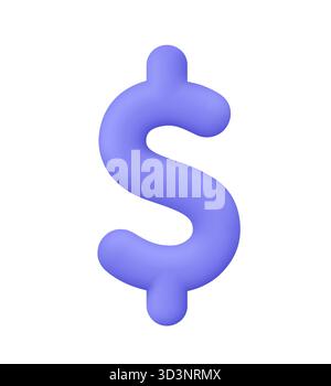 Violettes Dollarsymbol. Finanzen, Investitionen, Sparen, Gewinnkonzept. Symbol für 3D-Vektor. Minimaler Cartoon-Style. Stock Vektor