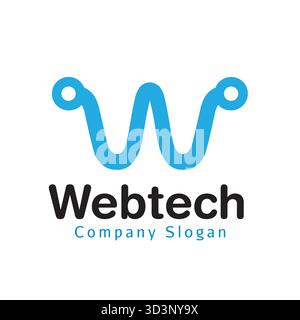 Kreativer Buchstabe mit technischem Logo W Draht Kabel Vektor Design Symbol Symbol Stock Vektor