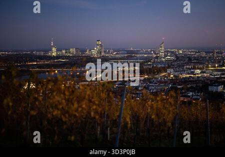 THEMENBILD - Illustration zu den Themen Wien/Tourismus/Herbst/Wetter/Donauturm/Donauplateau/Donau-Stadt. Im Bild: Blick auf das Donauplateau mit dem Donauturm in Wien, Österreich, am Mittwoch, 5. November 2025. Fotografiert vom Weinberg - 20251105 PD17055 Credit: APA-PictureDesk/Alamy Live News Stockfoto