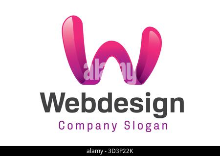 Hochglanzbuchstabe W rosa Logo lila Kalligraphie W Letter Vektor Design Symbol Stock Vektor