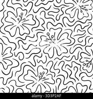 Abstraktes nahtloses Hibiskus-Muster. Vektorabbildung Hintergrund mit flachem Design. Stock Vektor