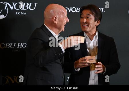Rom, Italien. November 2025. Trevor Horwell und Hiro Tahara nehmen am 6. November 2025 an der Eröffnung des Nobu Hotels im Nobu Hotel Rome in Rom teil. (Foto: Domenico Cippitelli/NurPhoto) Credit: NurPhoto SRL/Alamy Live News Stockfoto