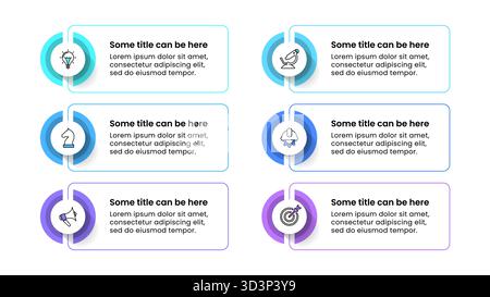 Infografik-Vorlage mit Symbolen und 6 Optionen oder Schritten. Linienbanner. Kann für Workflow-Layout, Diagramm und Webdesign verwendet werden. Vektorabbildung Stock Vektor