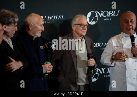 Rom, Italien. November 2025. In Rom, Italien, am 6. November 2025, haben Nobus drei Gründer, Meir Teper, Robert de Niro und Chefkoch Nobu Matsuhisa nehmen an der Eröffnung des Nobu Hotels im Nobu Hotel Rome teil. (Foto: Luca Carlino/NurPhoto) Credit: NurPhoto SRL/Alamy Live News Stockfoto
